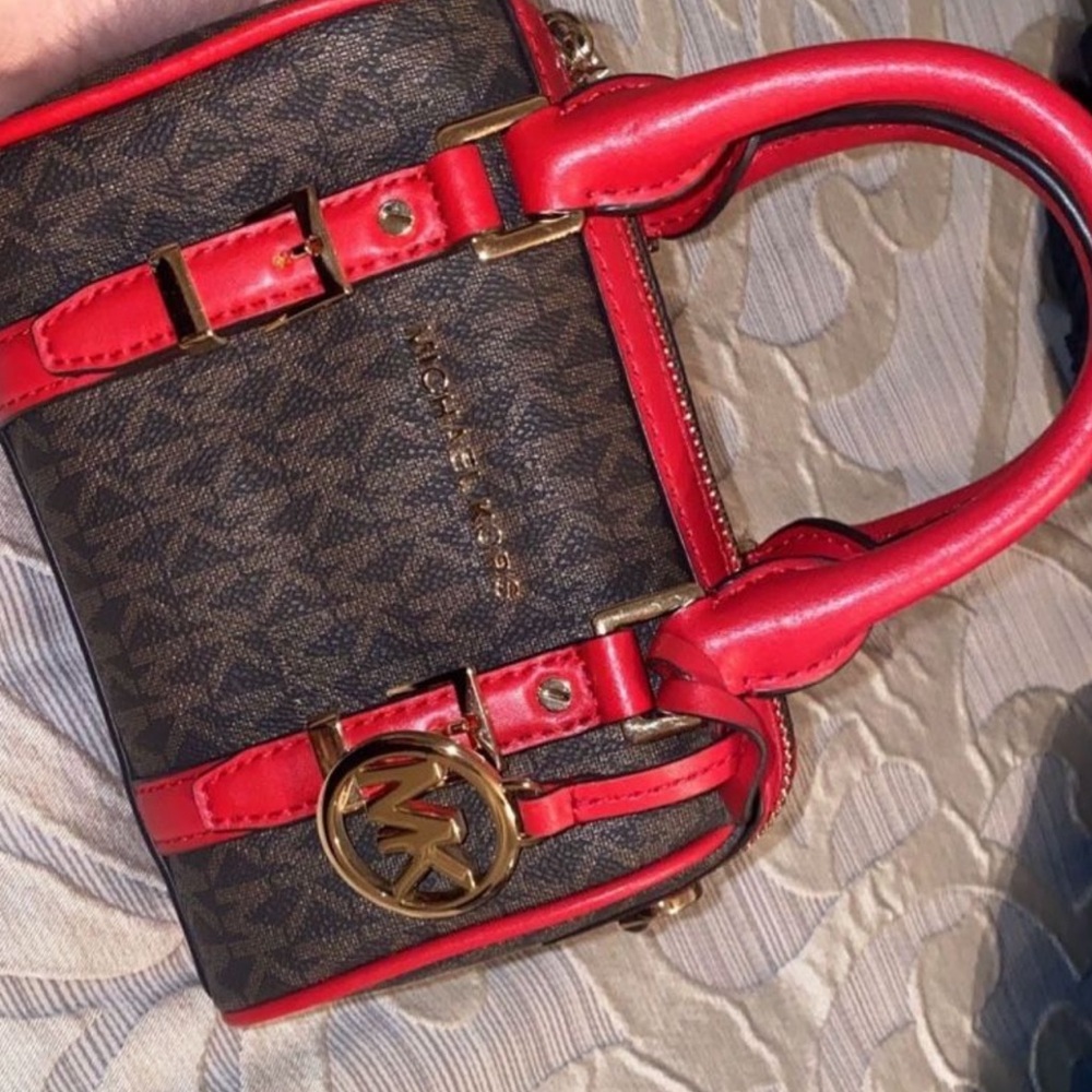 Michael Kors Red and Brown Mini Bag no shoulder strap